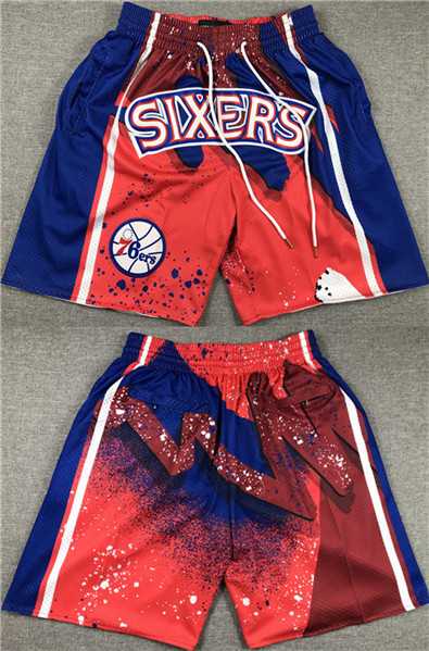 Men%27s Philadelphia 76ers Red Blue Shorts (Run Small)->nba shorts->NBA Jersey